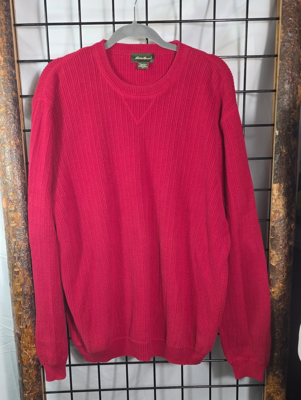 Eddie Bauer Men’s Bright Red Ribbed Crewneck Sweater